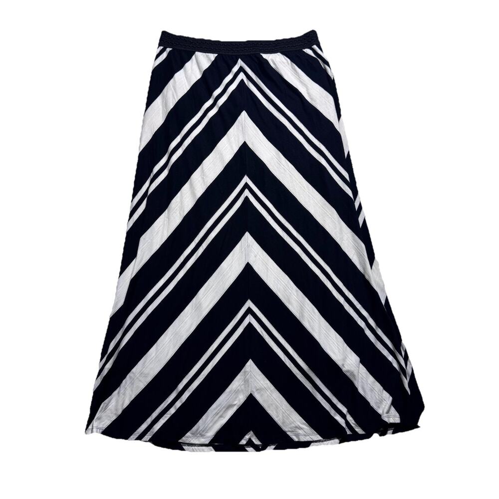 Chico's Womens Chevron Navy White Knit Maxi Skirt M Preppy Capsule